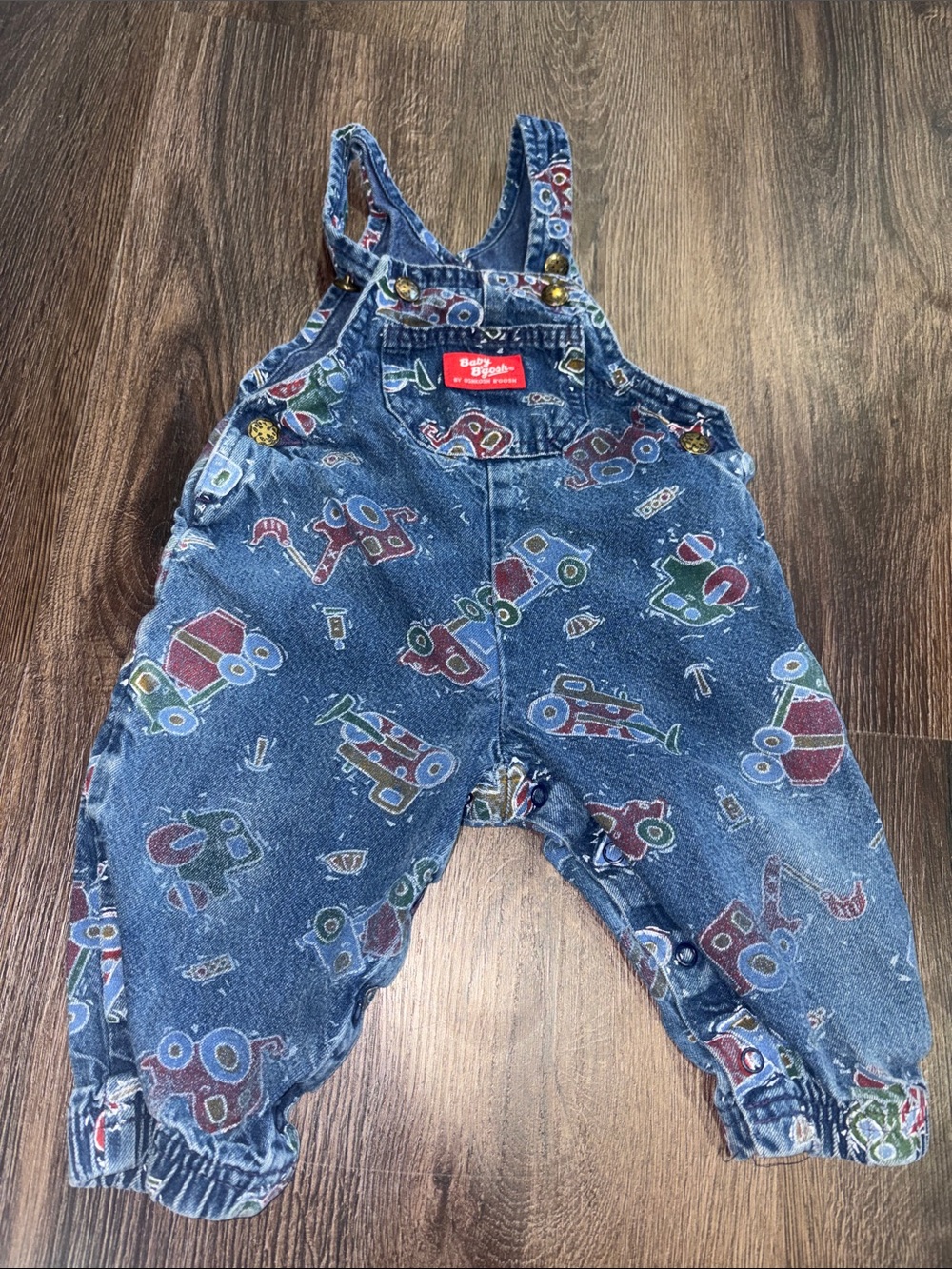 Vintage baby OshKosh Blue Denim Overalls with Vehicle Print